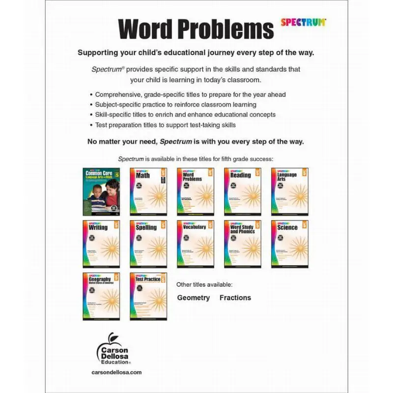 Spectrum Word Problems Grade 5 Carson Dellosa Education Carson Dellosa Education 9781624427312 Book