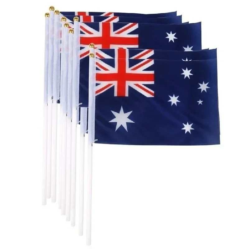 5/10pcs Hand Held Mini Flag Waving Australian National Flags Plastic Poles 21X14cm Australia Flag Ball Game Hand Cranked Flag