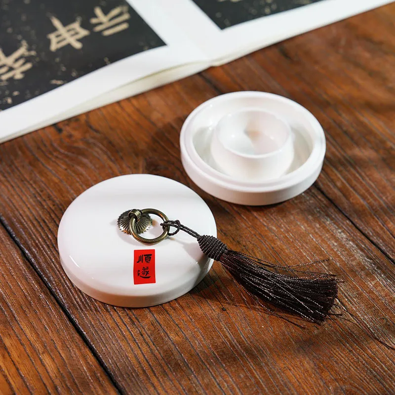 中国陶磁器製蓋付き硯-非乾燥性インク-書道用硯-蒸発防止-湿気保持