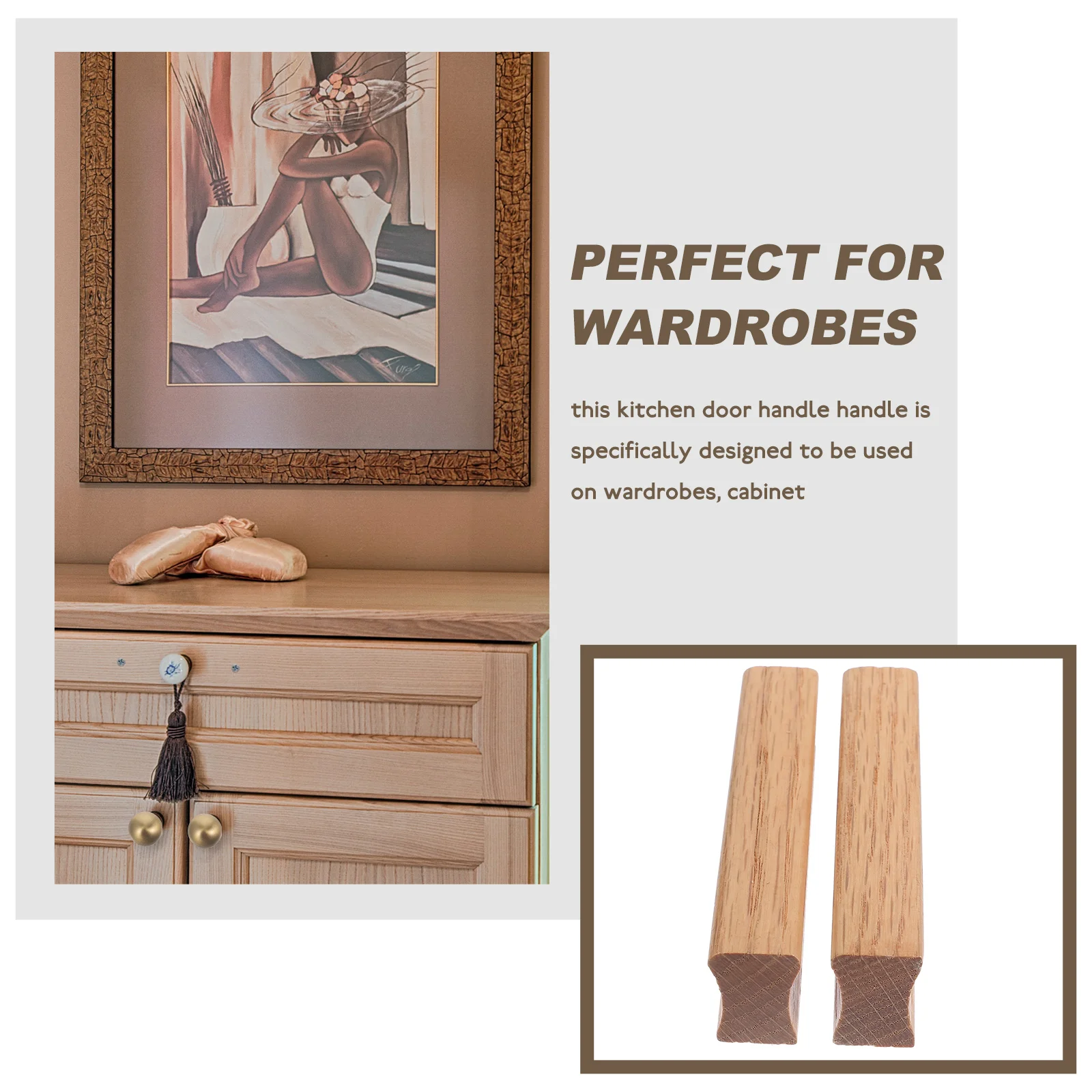 

2pcs Wooden Cabinet Pull Modern Kitchen Door Handles Durable Solid Wood Drawer Pulls For Wardrobe Bathroom Furniture Hardware