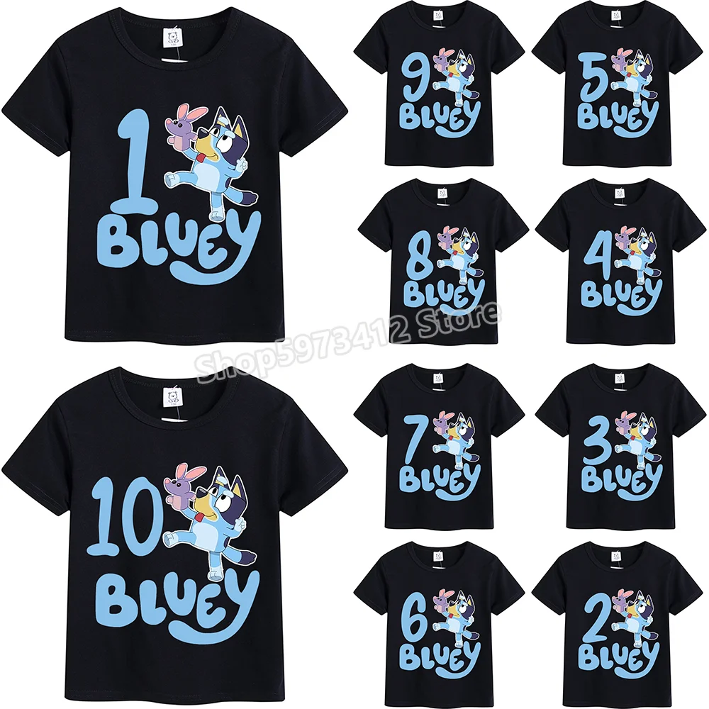 

Blueyes Bingo Birthday T-shirt Kids Anime Painting Shirts Cartoon Figure Boys Girls Boutique Clothes Aesthetics Round Neck Tops