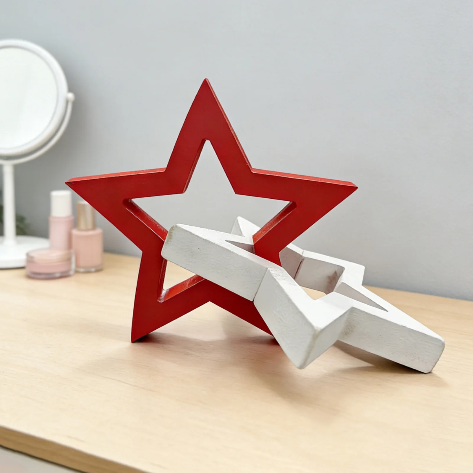 Wooden Five-Pointed Star Ornaments American Independence Day Retro Holiday Party Desktop Center Display Decoration