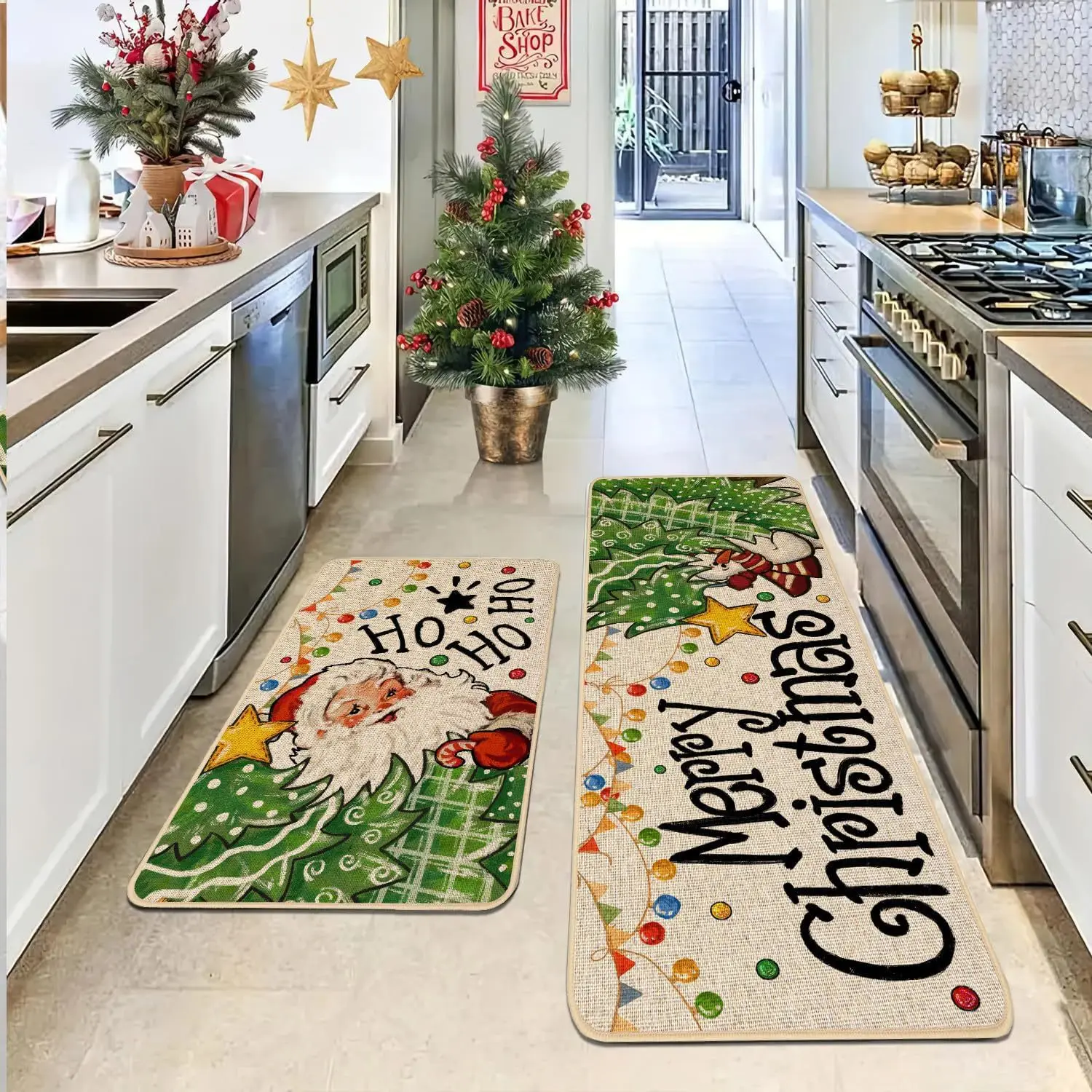 VIKAMA Weihnachtsbaum Kristall Samt Küchenteppich Eingangshalle Tür Teppich Flur, Badezimmer Festliche Bodenmatte Heimdekoration