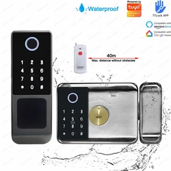 Tuya impermeável fechadura da porta inteligente para casa, código do cartão de impressão digital, senha eletrônica APP, Keyless Entry Knobs, exterior, IP66