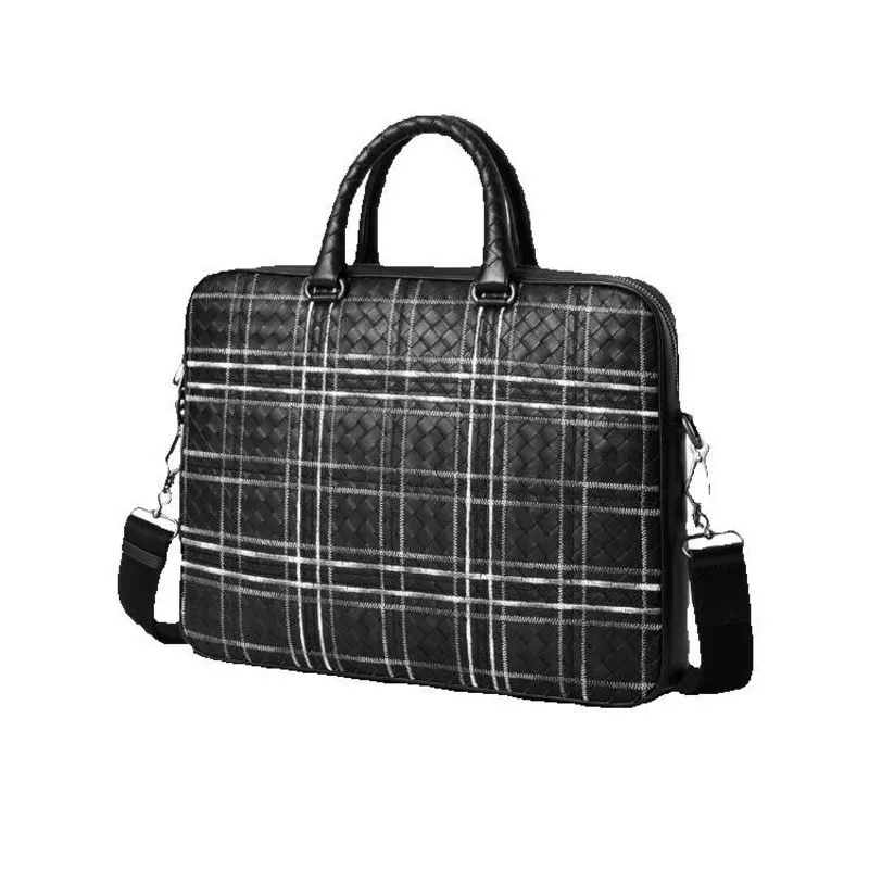New Genuine Messenger Luxury Bag Leather Men Woven Large Capacity Briefcase Casual Top Layer Cowhide Men's Handbag Brief Case