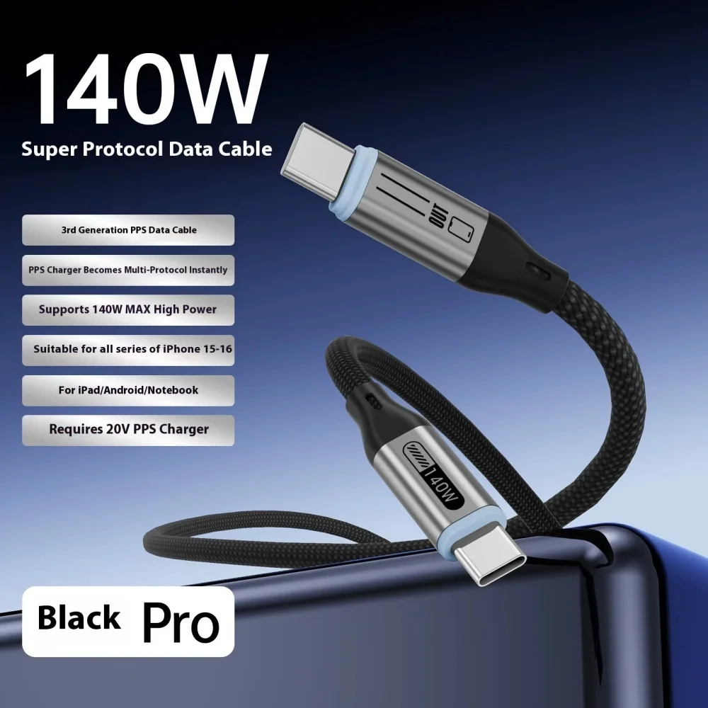 140W 7A Type C Fast Charging Cable 1.5m Nylon Braided All Protocol High Speed Data Sync Charger Cord For iPhone Samsung Xiaomi