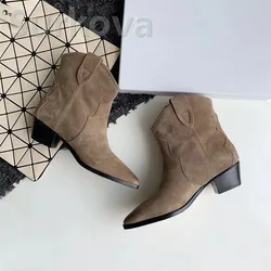 Stivali Chelsea caldi invernali per donna stivaletti classici con zeppa a punta comodi stivali da Cowboy scarpe da donna per il tempo libero