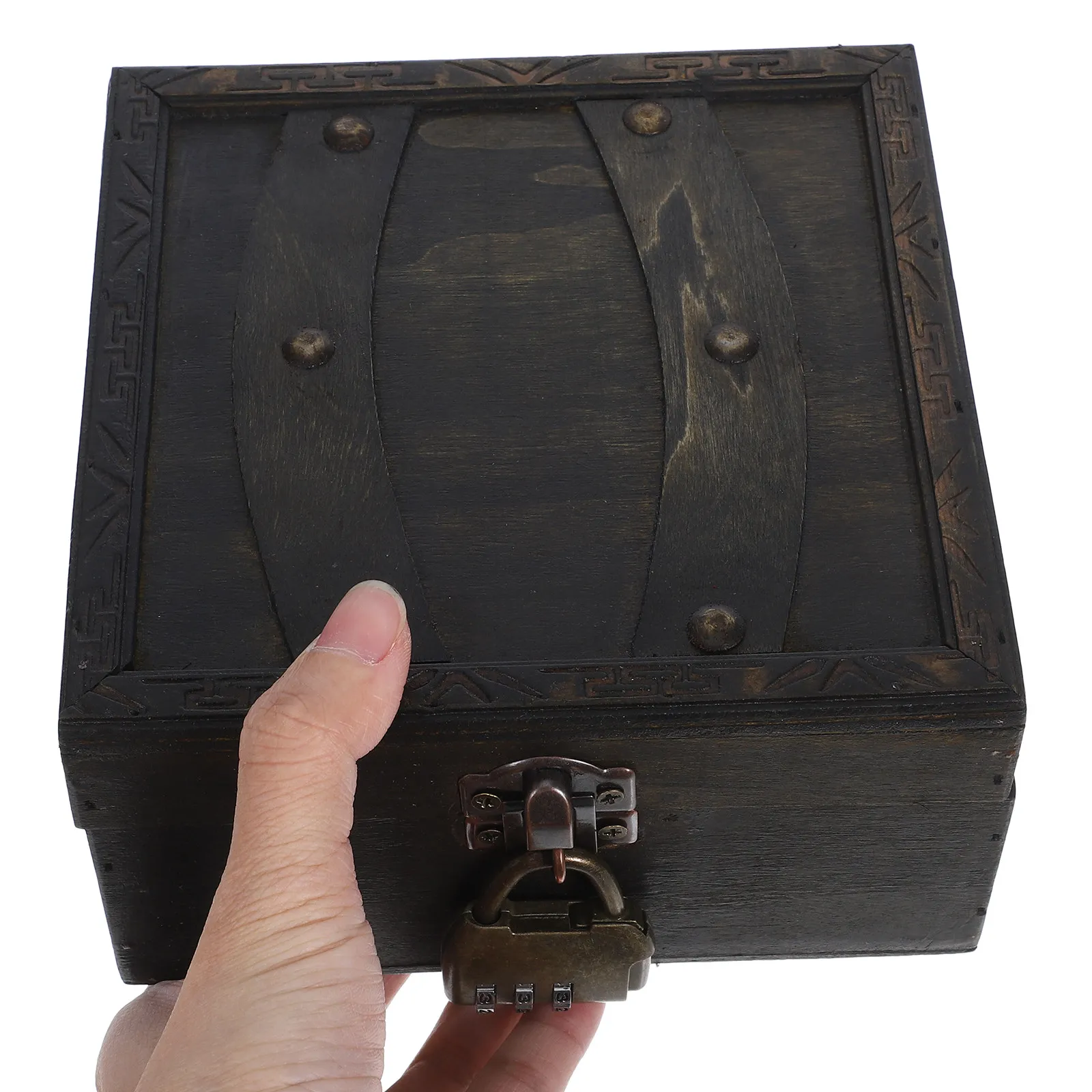 Vintage Wooden Jewelry Storage Box Small Hinged Lid Decorative Organizer Chest for Trinkets Keepsakes Party Favors Treasure view 6