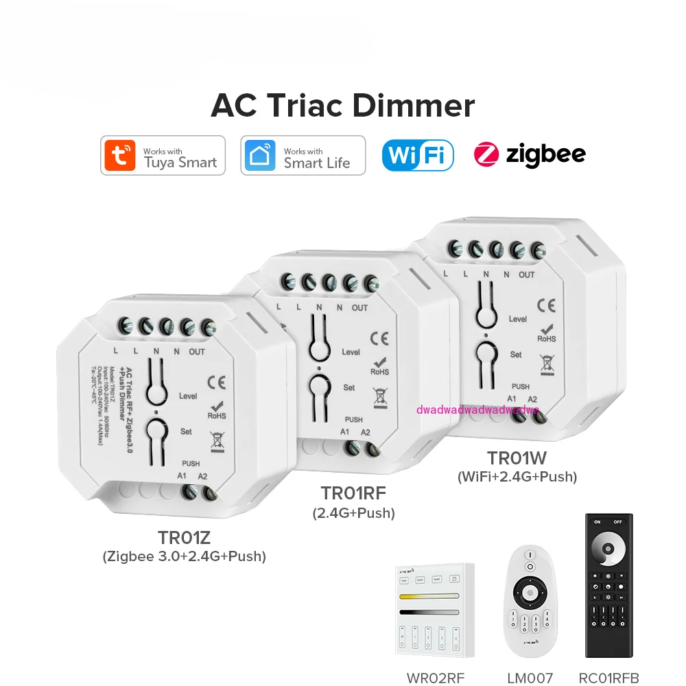 Triac Dimmer LED Controller AC110V 240V Tuya Smart Life WiFi Zigbee 3.0 RF Push Switch Control 2.4G Remote Alexa Google 154-308W