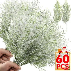 Faux Frosted Pine Branches Artificial Cedar Christmas Fake Snow Sprigs Pine Leaves Plastic Cypress Garland Wreath Party Decor