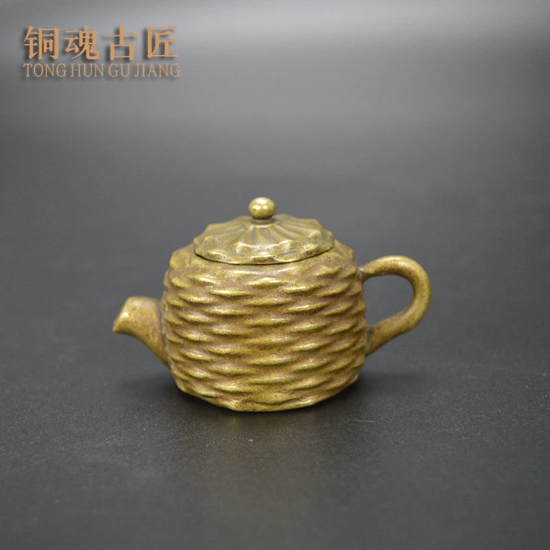 Antique-style mini flask ornament, brass teapot handle, collectible