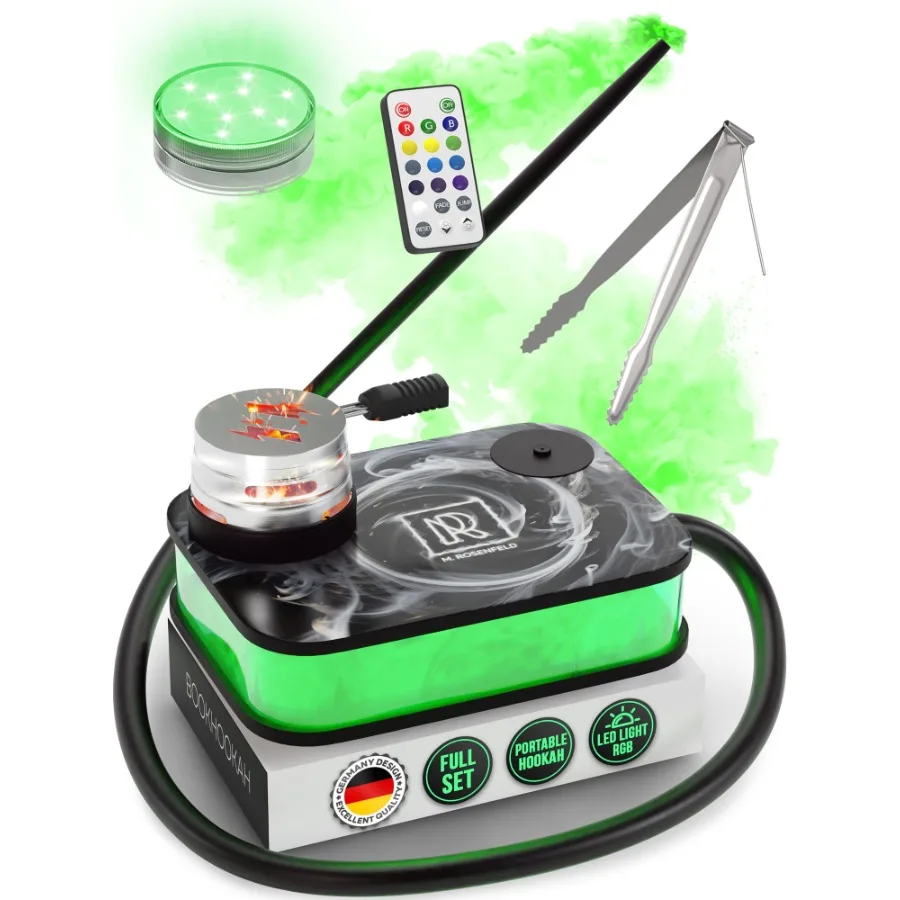 

Black Portable Hookah Set With Everything And Case Premium Book Hookah with Smoke Pattern