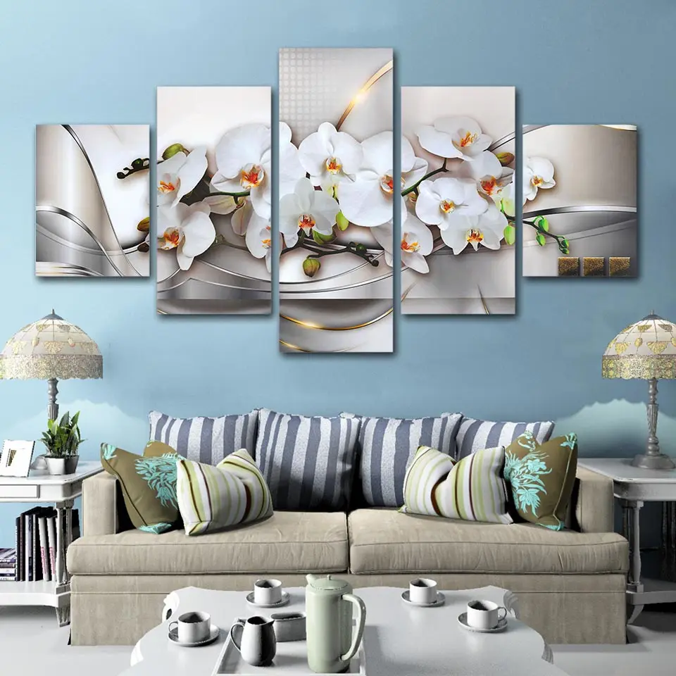 

White Orchid Flower Diamond Painting 5 panel Diamond Embroidery Full Drill 5d diy mosaic puzzle 3d cross stitch set,