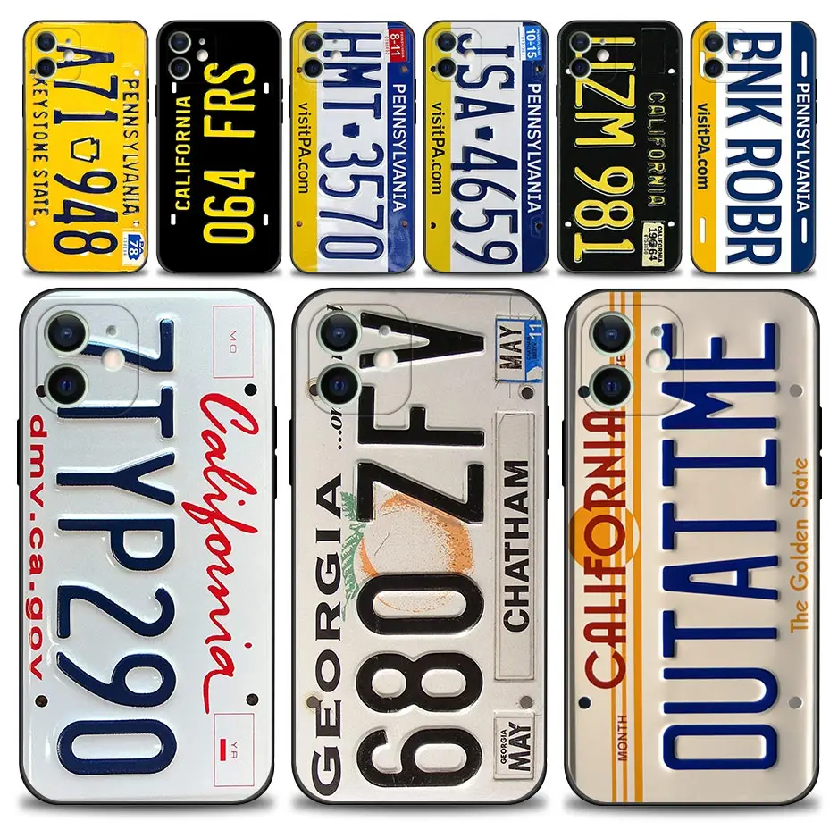 Retro Funny License Plate Number Car Case For Apple iPhone 15 14 13 12 11 Pro Max Mini XS Max XR X 7 8 Shell Capa