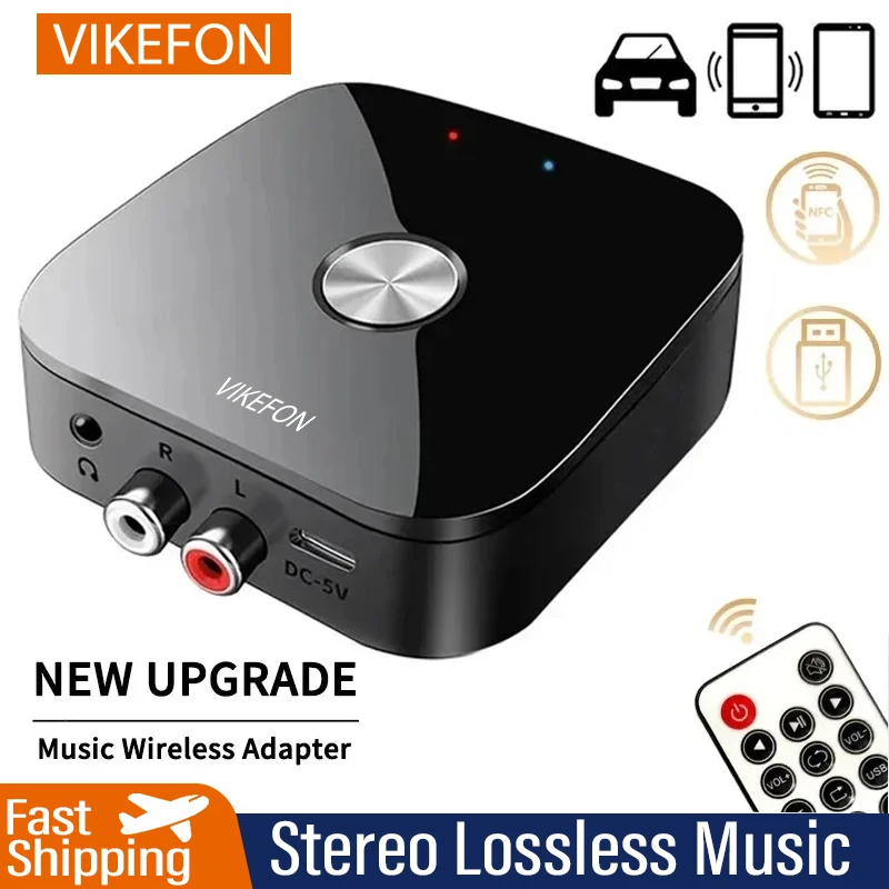 VIKEFON NFC Bluetooth 5.3 Audio Receiver 3.5mm AUX RCA Stereo Lossless HIFI Music Car Wireless Adapter USB U-Disk Remote Control