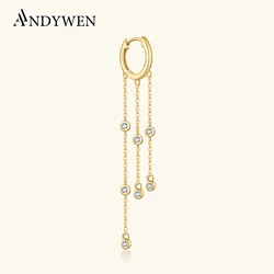 ANDYWEN 925 Sterling Silver Tassel Clear Zircon Irregular Drop Earring Single 50mm Luxury Fine For Women Jewelry Gift
