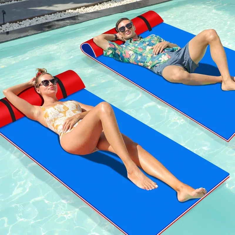 

Floating Water Mat- 8 x 3 FT Water Float Pad with Rolled Pillow, 3 Layers Foam Portable Lily Pad Floating Mat for Lake Ocean