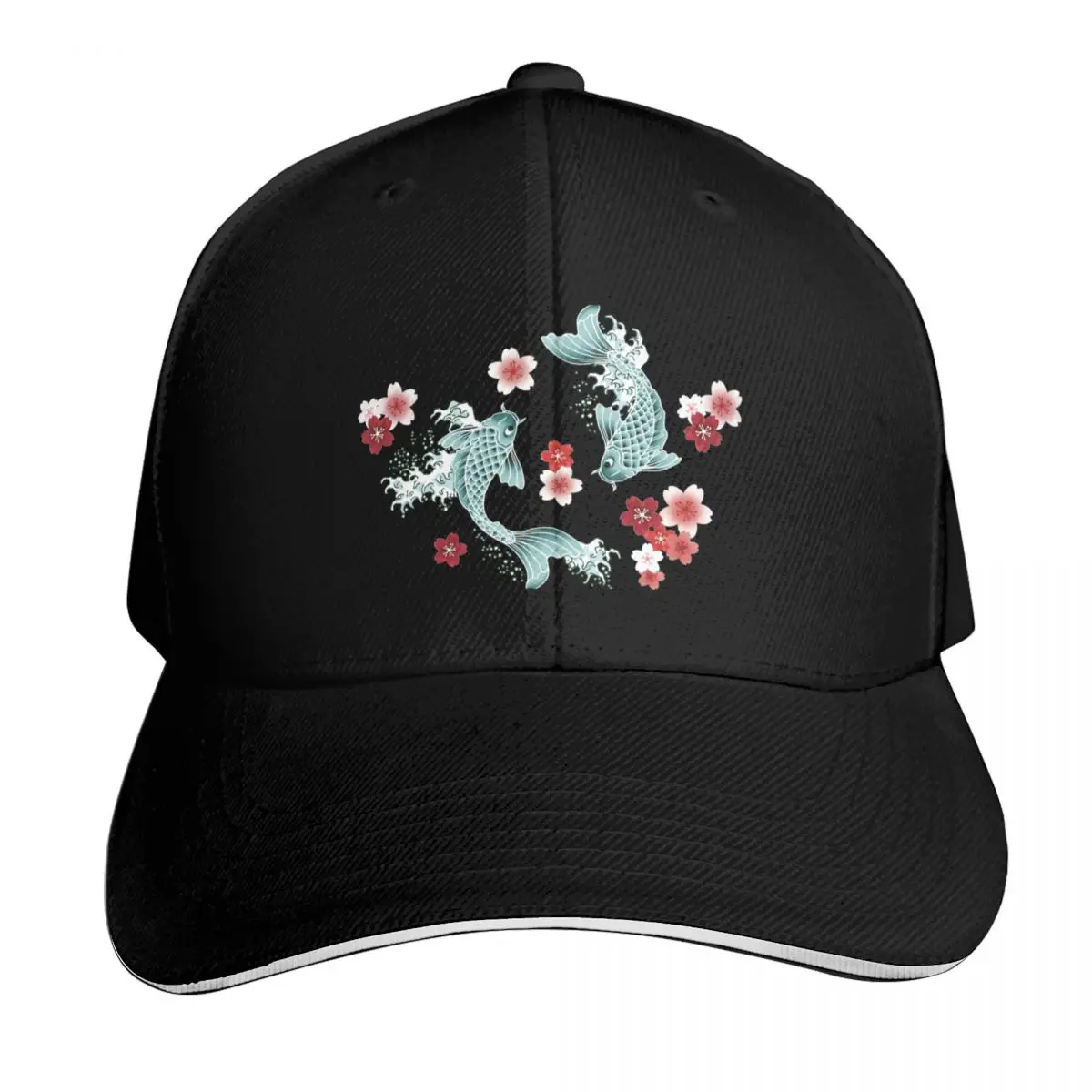 Koi sakura blossom in turquoise Baseball Cap Streetwear Hip Hop Trendy Vintage Retro Embroidered Lightweight Packable