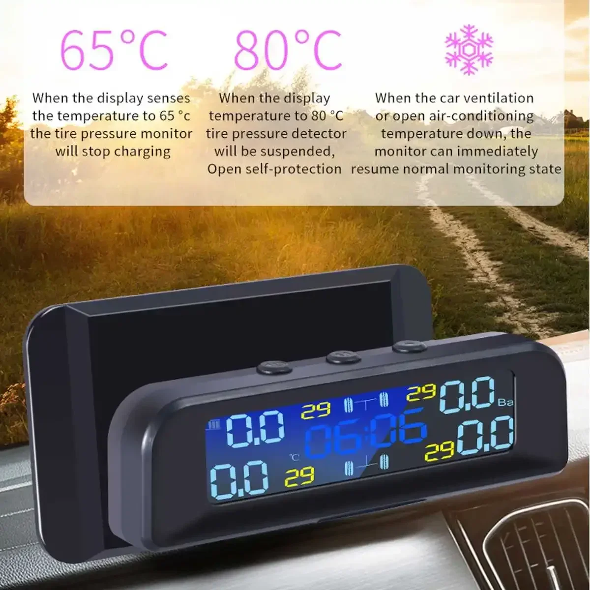 

Security Alarm Tire Pressure Sensor Smart Car TPMS Tire Pressure Monitoring System Solar Power Digital TMPS LCD Display USB Auto