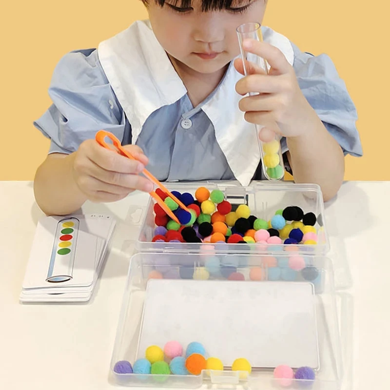 Kindergarten Color Cognitive Teaching Aid Hair Ball Test Tube Sorting Fine Motor Training 2-4 Year Old Baby Educational Toys