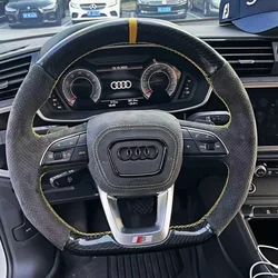 Customization Car Steering Wheel Cover Suede Carbon Fiber Leather For Audi Q5 SQ5 2017-2019 Q3 2018 2019 Q8 SQ8 2018 2019