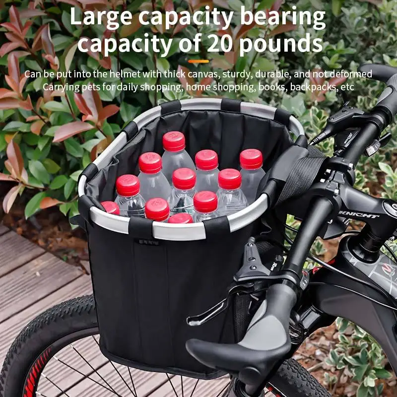 Bicycle Front Basket Bike Small Pet Dog Carry Pouch 2in1 Detachable MTB Cycling Handlebar Tube Hanging Fold Baggage Bag 5KG Load image 3