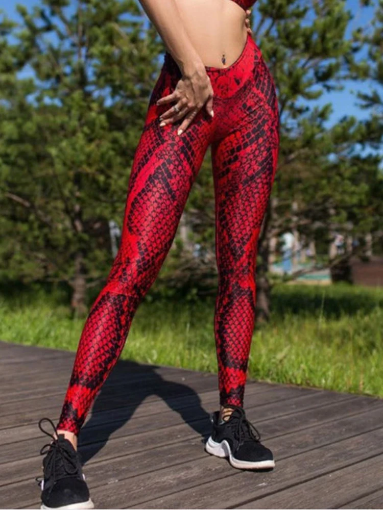 2023 Hot Sexy Leggings Women Red Snake Leggins Gray Green Yellow Printed Yoga Pants High Waist Skinny New Gothic Workout