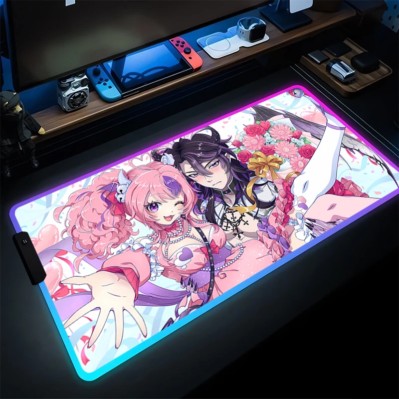 Muismat Gamer-toetsenbord LED Laptop Virtueel Idool Ironmouse Muismat RGB PC Computer Roze Anime Girl Desktop Mat Gaming-muismat