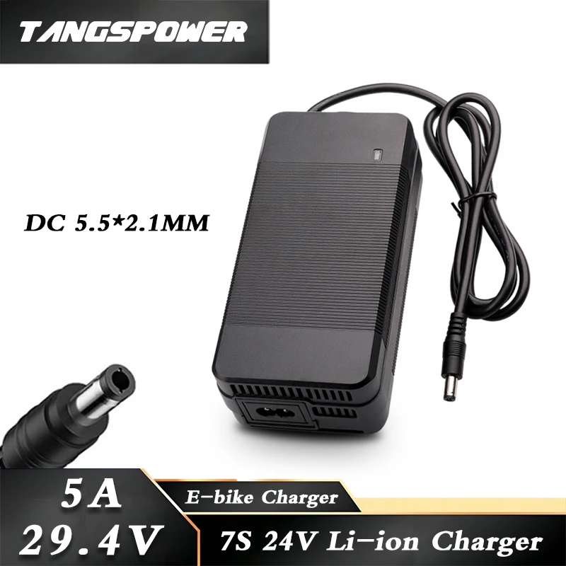 

29.4V 5A Lithium Battery Charger For 24V 7Series Li-ion Battery Pack Fast Charging DC 5.5*2.1MM Connector With Cooling Fan