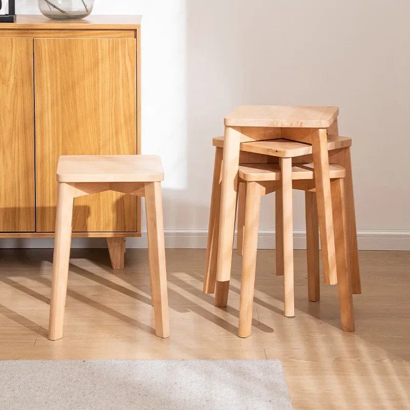 Solid wood stool simple stacking board Chinese dining table wooden soft bag seat cushion bedroom dressing stool