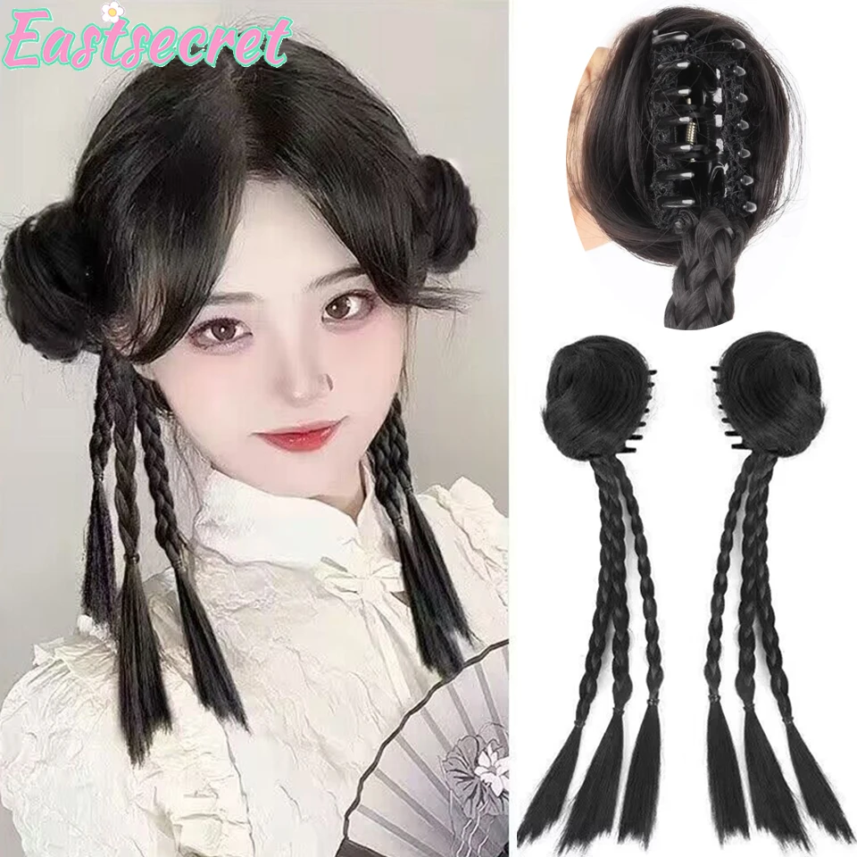 

EAST Wig Braid Female Ponytail Y2k New Chinese Style Grab Clip Half Tied Ball Head Fried Dough Twists Boxing Braid Wig