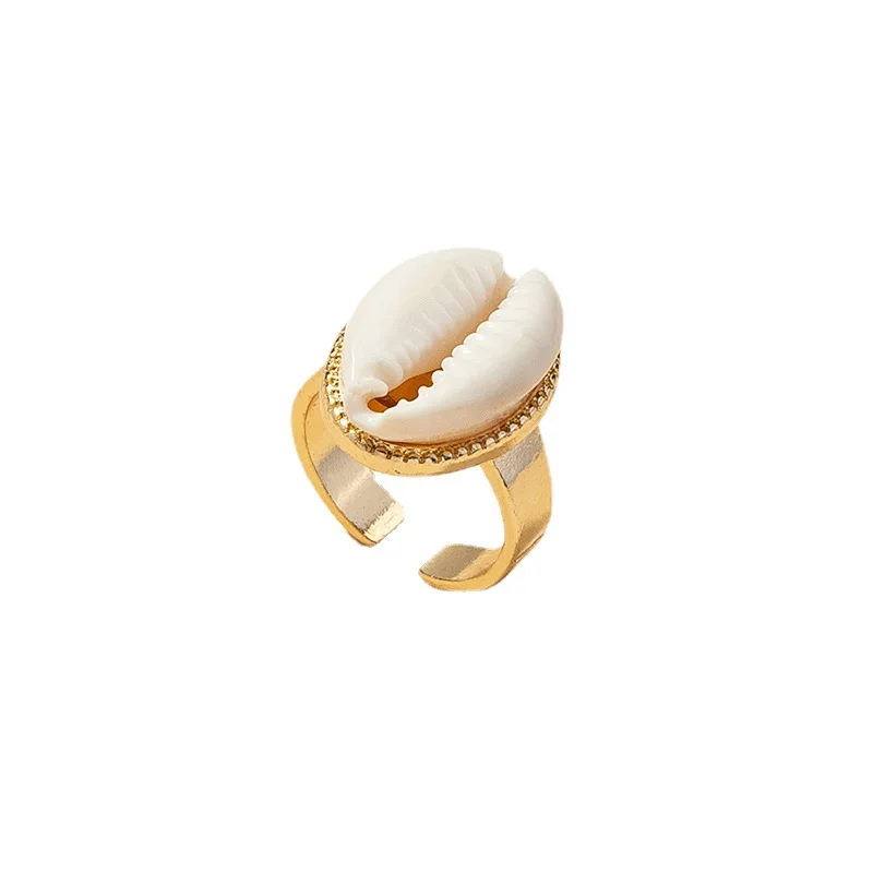 Wholesale Seashell Jewelry New Statement Accessories Gold Color Ocean Sea Style Cowrie Conch Puka Shell Ring for Women 2023