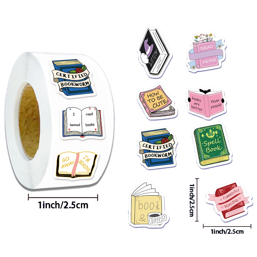 

500pcs Bookish Reading Sealing Label Stickers Cartoon Books Reafing Sticker Roll DIY Guitar Laptop Phone Decoration Decals Toys