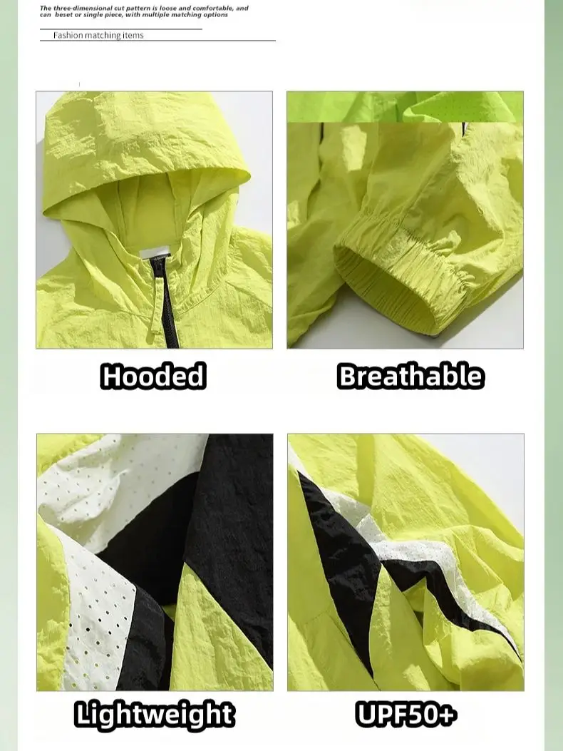 Outdoor Colorblocking Waterproof Sun Protective Clothing for Men Women UPF50+ Summer Thin Fishing Jacket Soft Breathable