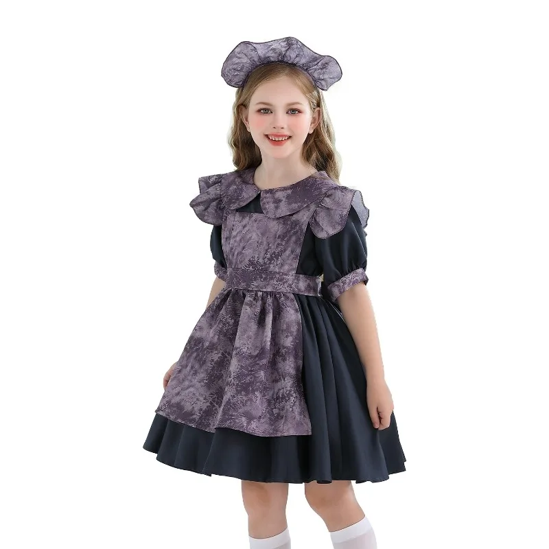 Halloween Cosplay Costume Lolita Witch Maid Pumpkin Skirt Apron Headwear Set Horror Theme Party Role Playing Outfits for Girls