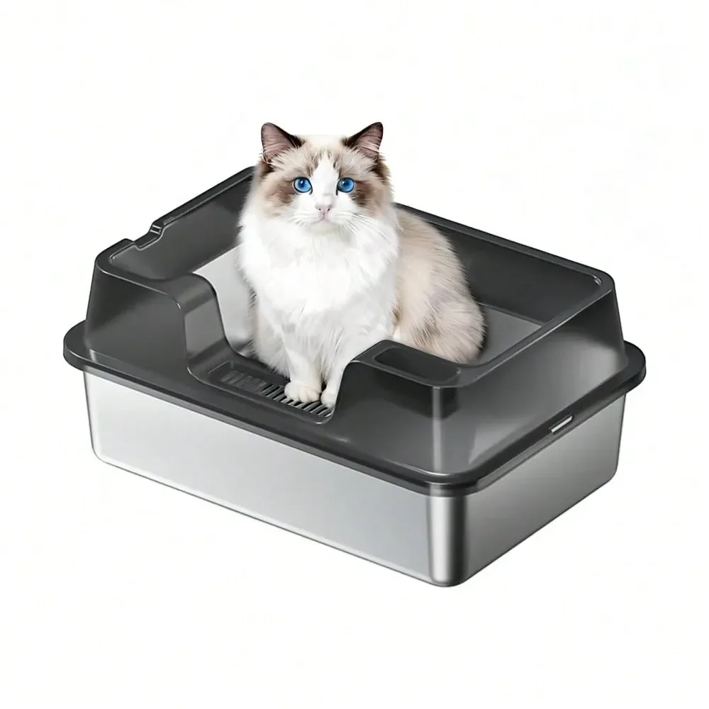 

Cat Litter Box Litter Box Cat AccessoriesStainless Steel Litter Box,Enclosed Cat Litter Box With Lid, HighSided AntiUrine Leakag