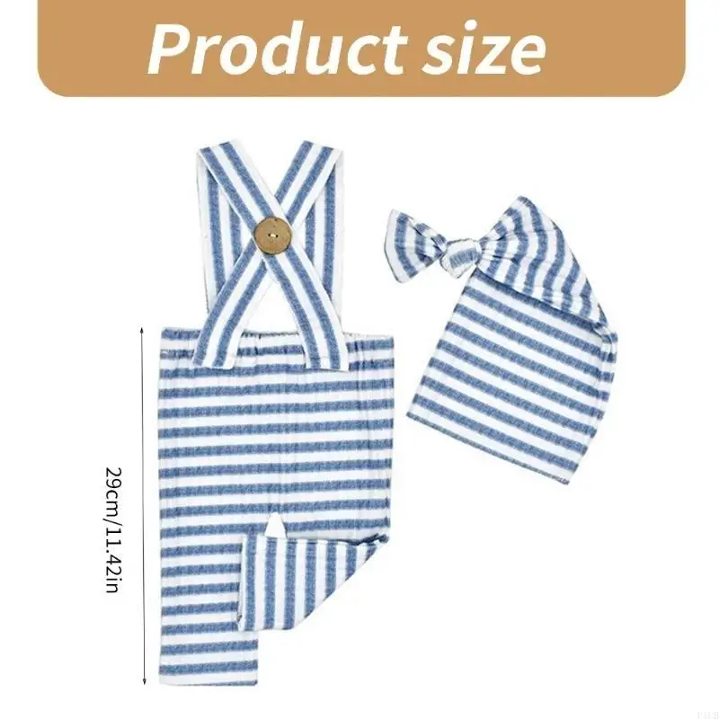 F1CB 2PCS Photoshoots Photoshoots مجموعة وزرة مخططة مريحة وقبعة معقدة