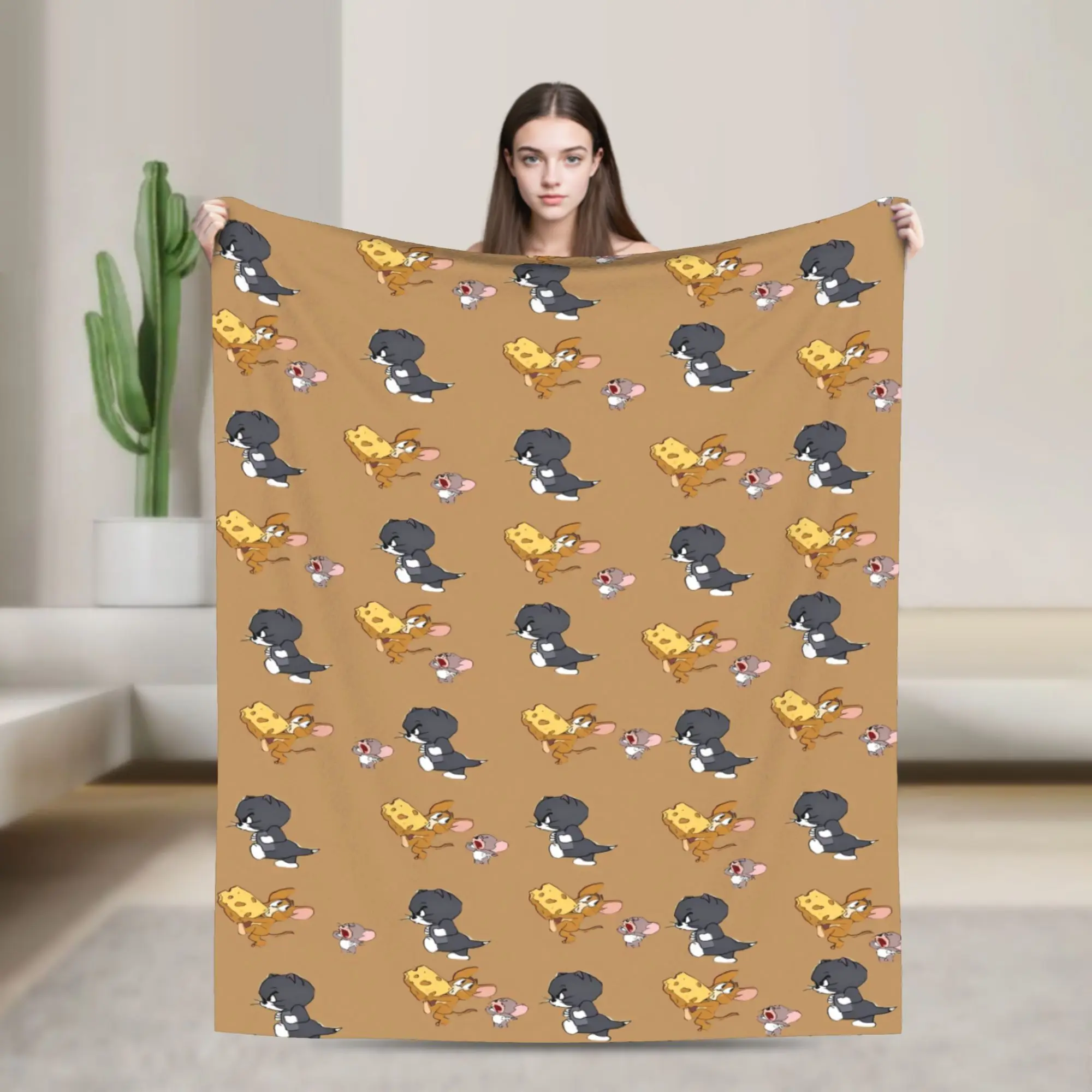 Tom Jerry Tan Print Manga Blanket Quality Soft Warm  Throw Blanket Spring Boy Girl Living Room Graphic Bedspread