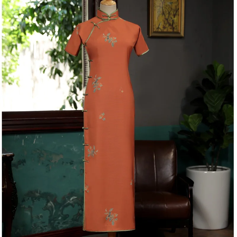 

Лето Cherry Sle Flat Tailoring Традиционная цельная молодежная повседневная одежда ort Sve Ретро Длинное Ципао с низким разрезом