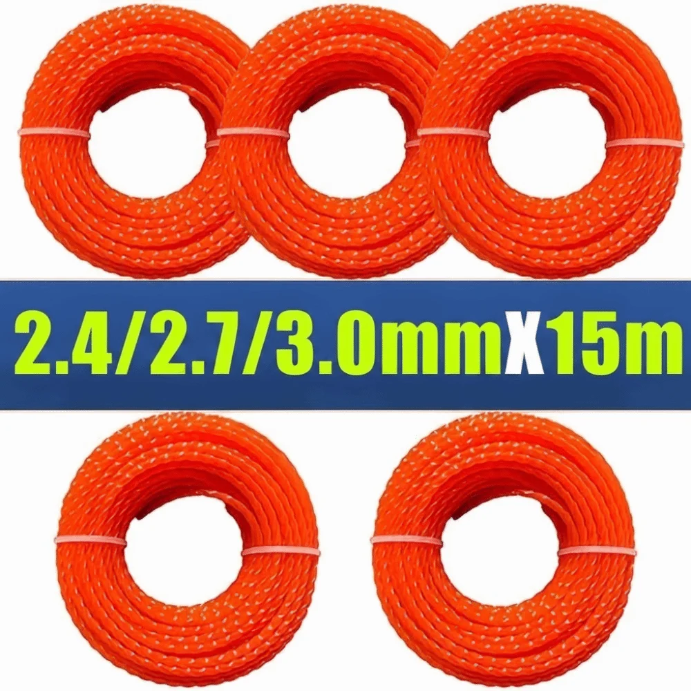 Professional 15m Length Trimmer Line 2.4mm 2.7mm 3mm Diameter Nylon Material Grass Trimmer Rope Mowing Wire Professional Use