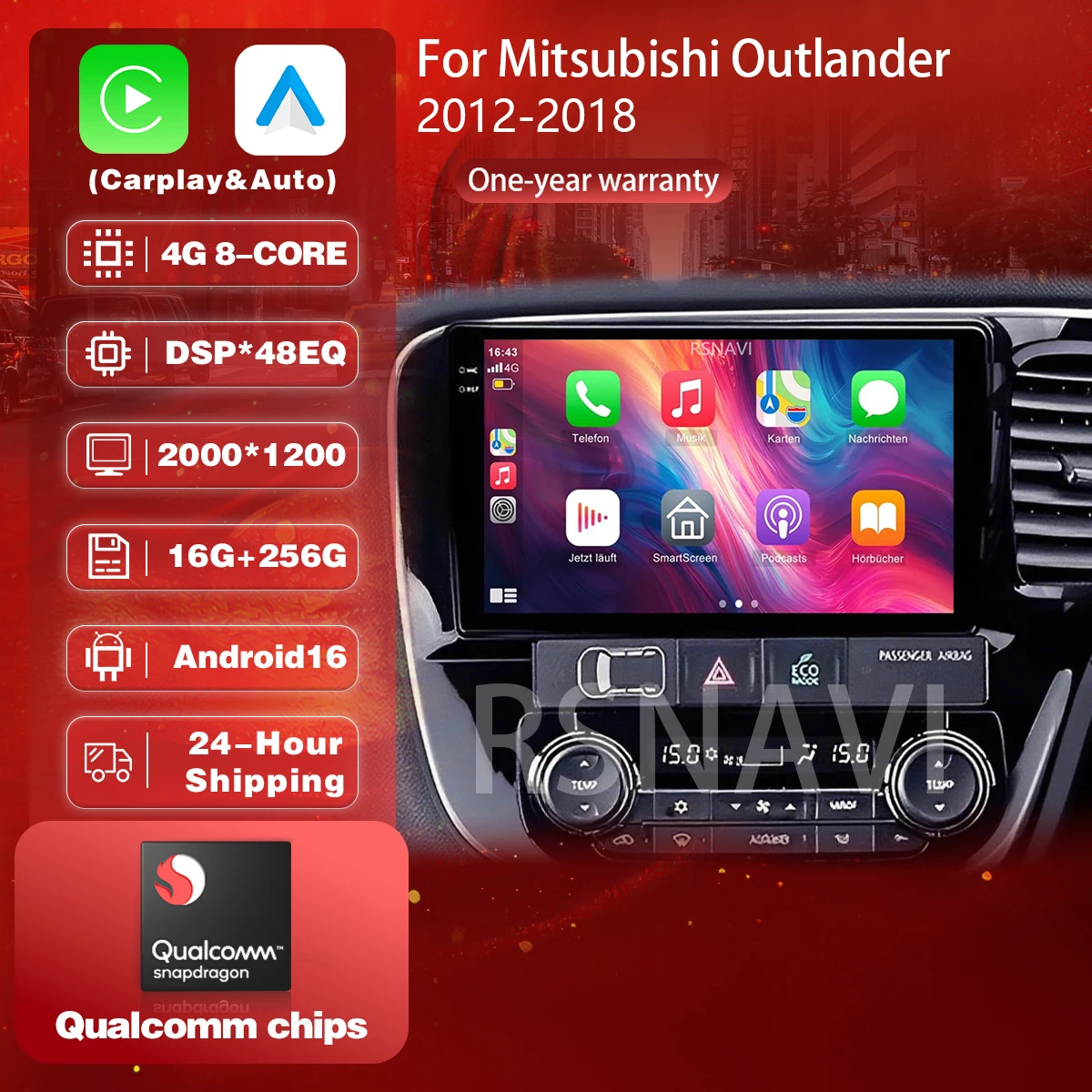 Android 16 Carplay Auto Car Radio Multimedia Player For Mitsubishi Outlander 3 2012-2018 RHD Autoradio GPS Stereo 2din Head Unit