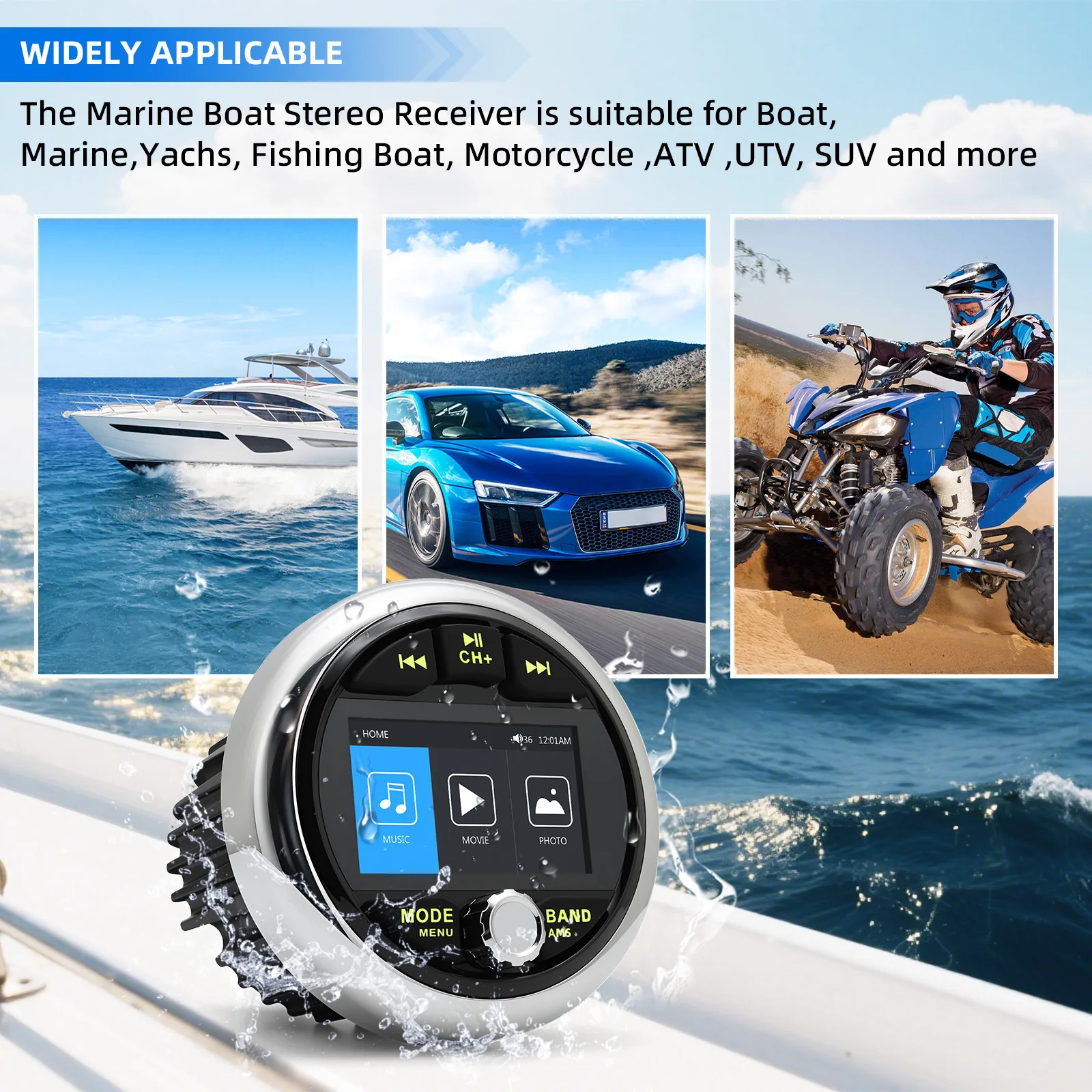 قارب راديو مشغل الوسائط MP5 البحرية ستيريو FM AM استقبال MP5 تشغيل الفيديو بلوتوث متوافق ل قارب يخت ATV UTV الملحقات #2