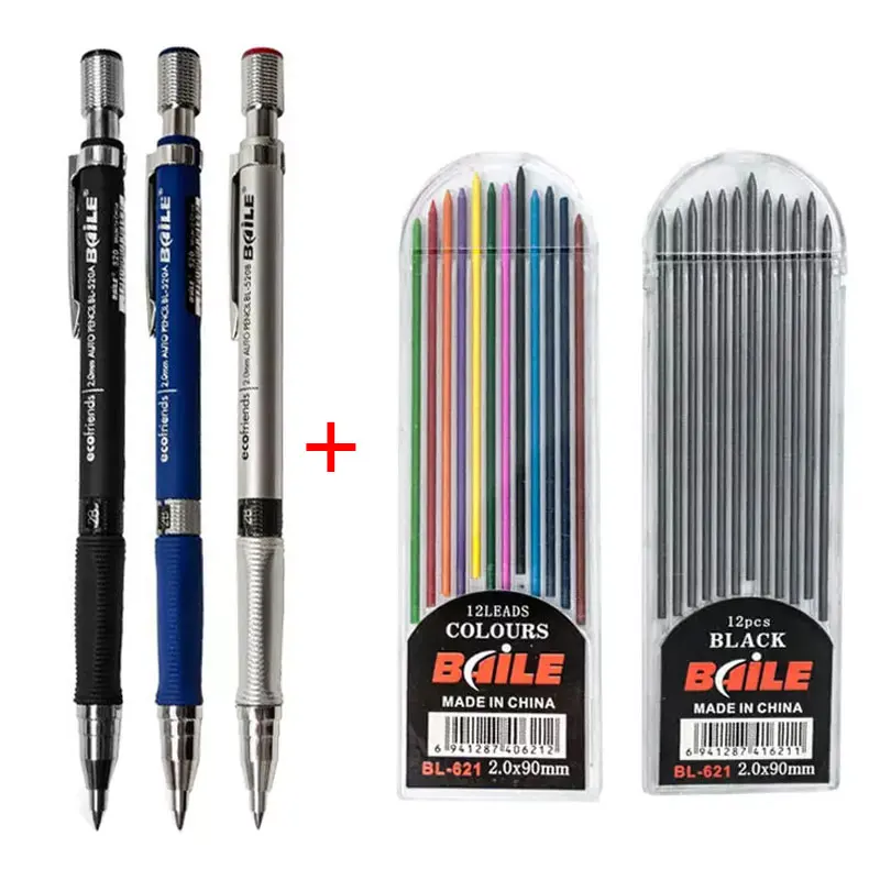 Juego de lápices mecánicos para estudiantes, lapiceros automáticos 2B de 2,0mm, color gris, útiles escolares, papelería Kawaii para oficina