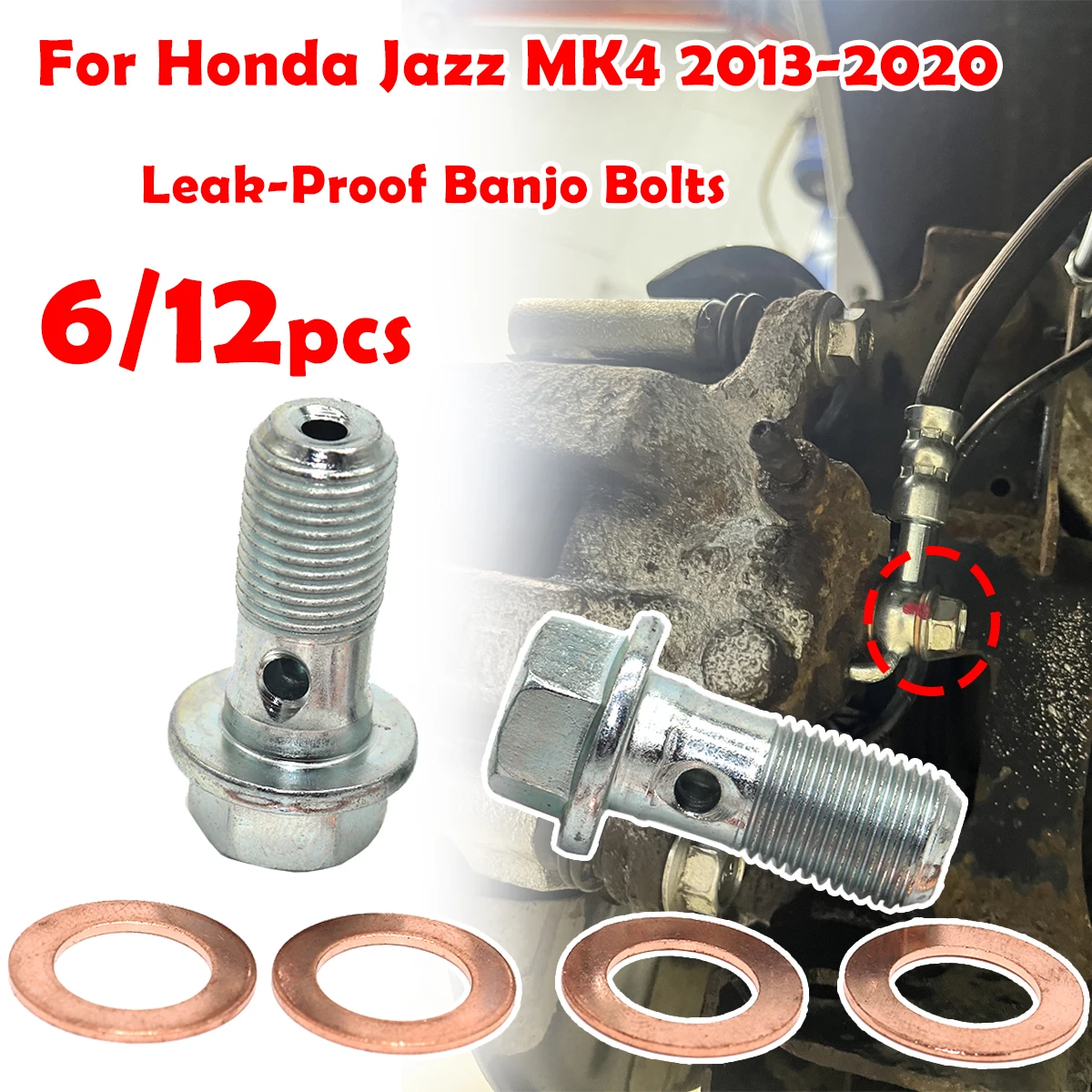 

Front Left Right Caliper Hose Lines Banjo Fittings Bolts Copper Sealing Crush Washers Repair Kit For Honda Jazz MK4 2013-2020