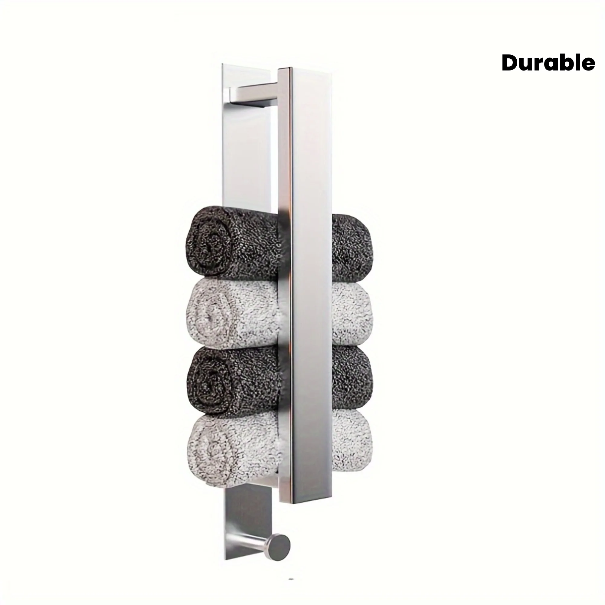 Sleek Black Stainless Steel Towel Bar Modern No-Drill Wall-Mounted Rack with Hooks for Bathroom Storage Towel Holder Towel Racks