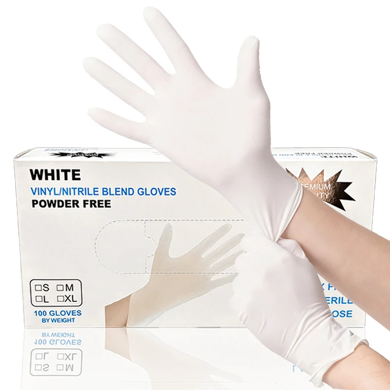

200PCS Boxed White Nitrile Gloves Household Waterproofing Nitrile Gloves Cleaning Hair Coloring No Dirty Hands Tattoo Tools