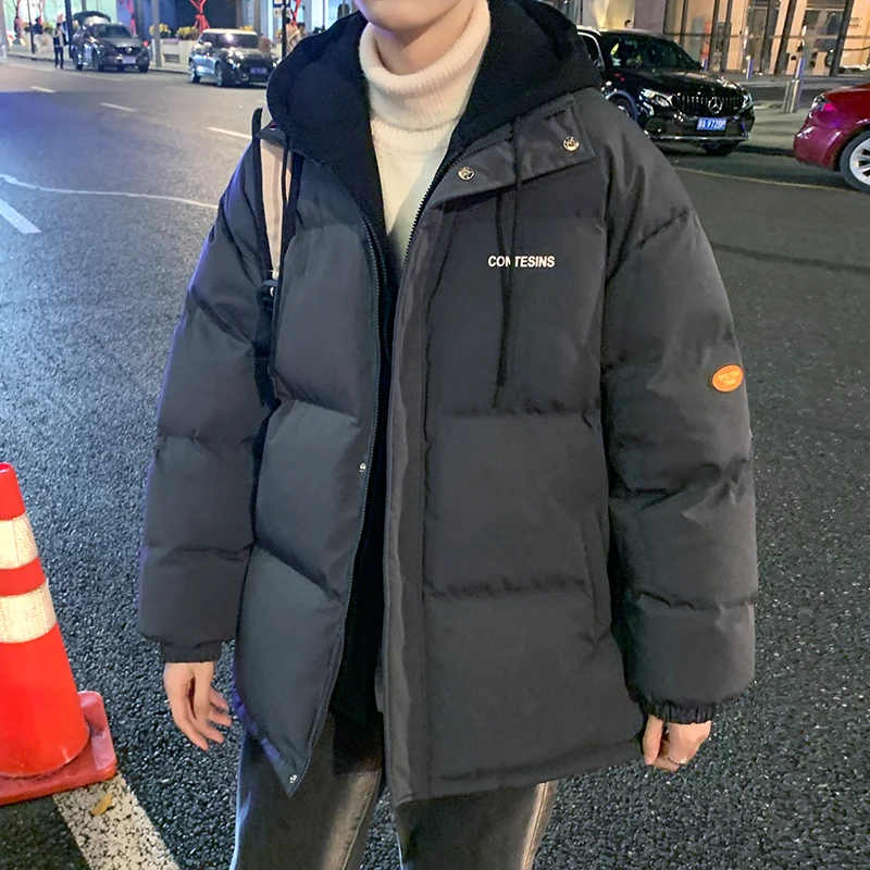 

Men's Thiened Winter Cotton Jaet Fake Two-Piece Durable Warmth Quilted Coat American Trendy Brand Casual Wear for Teens