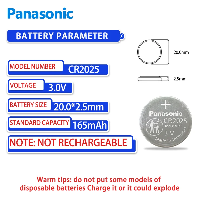 Panasonic CR2025 2PCS Button Battery Jinke Qijun Qida Car Remote Control Nissan Liwei Loulan Tule Classic Xuan Yi Car KeyBattery