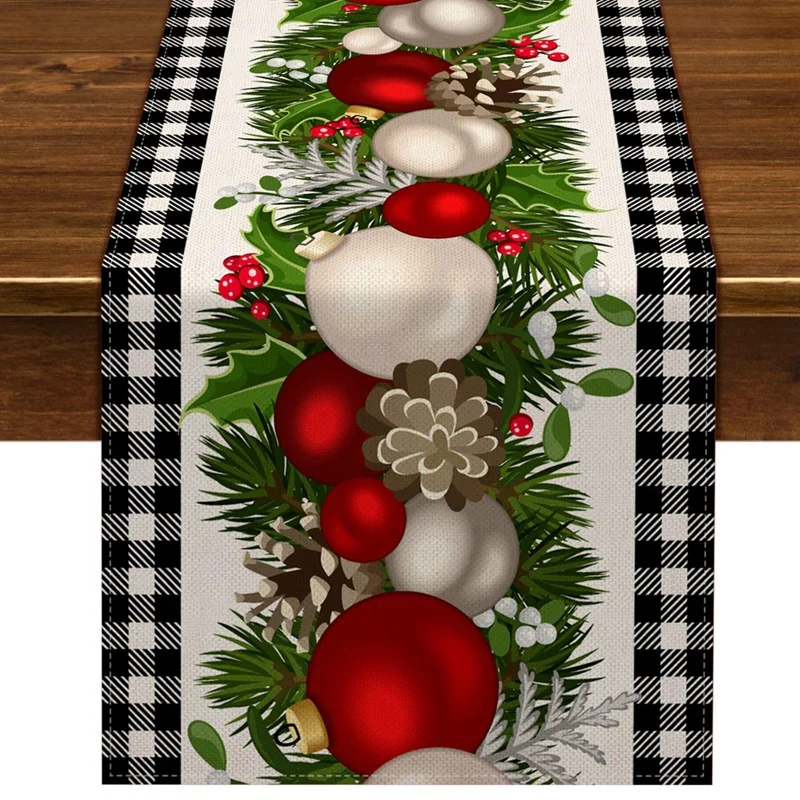 Black And White Gingham Christmas Check Plaid Table Runner Holiday Home Kitchen Decor