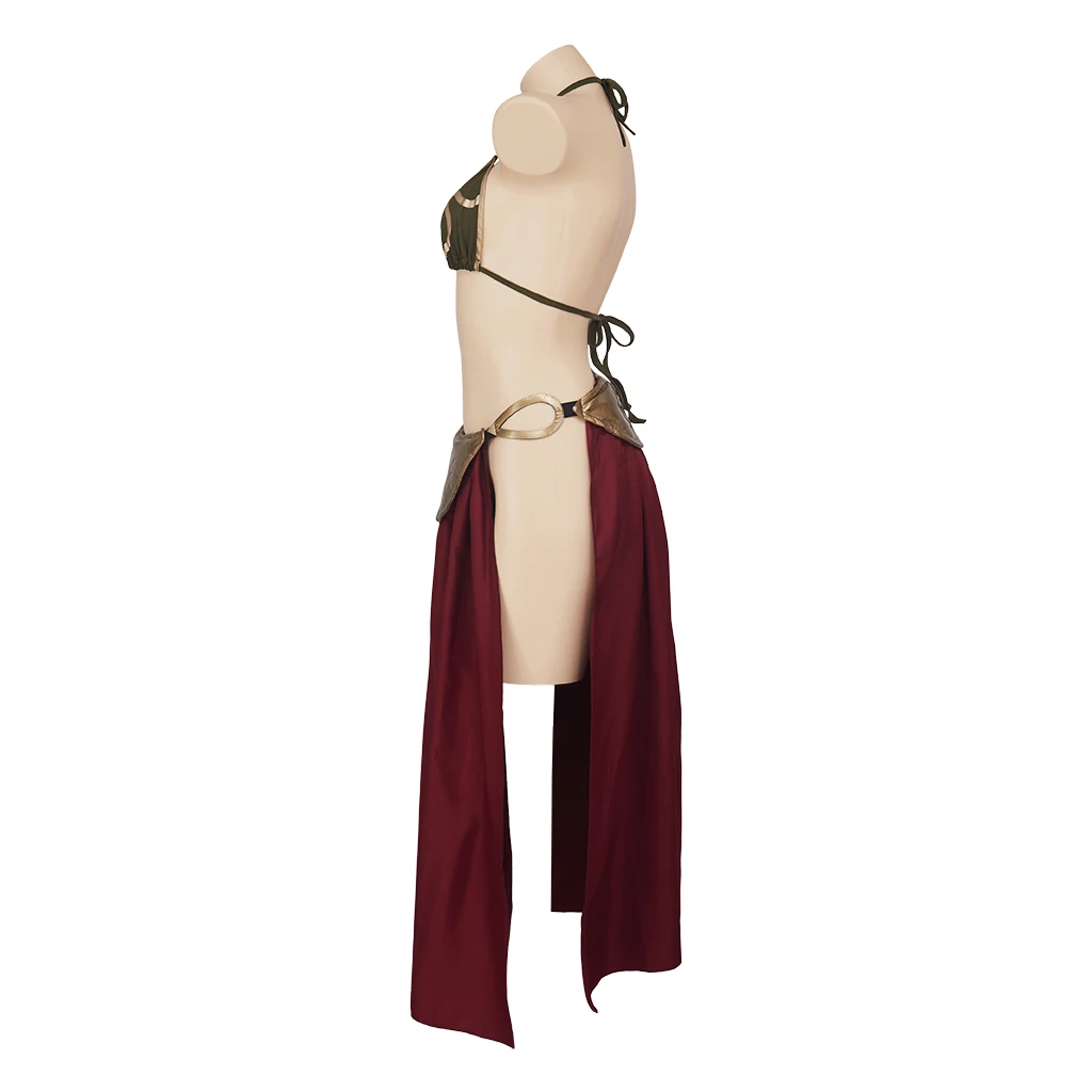 New Sexy Film Princess Cosplay Outfit Leia Slave Costume Dress Gold Bra and Skirt Accessories Halloween Masquerade Party Dress